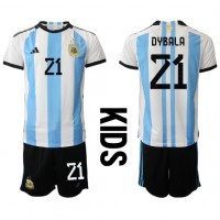 Fotbalové Dres Argentina Paulo Dybala #21 Dětské Domácí MS 2022 Krátký Rukáv (+ trenýrky)